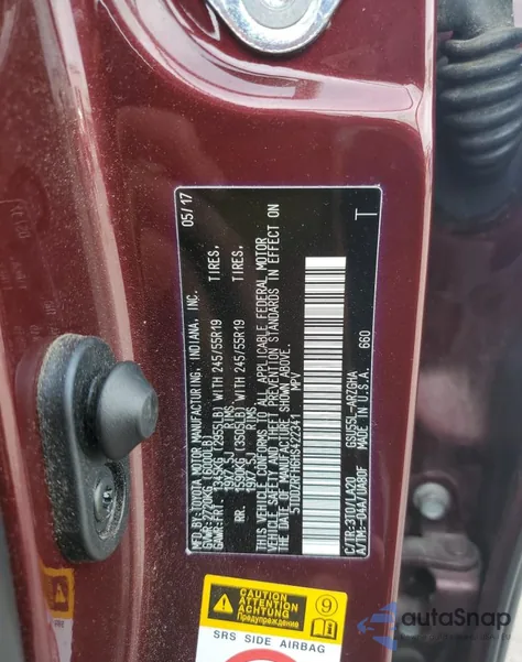 2017 Toyota Highlander Limited из США, поврежденный, VIN 5TDDZRFH6HS422341